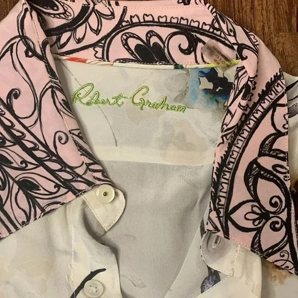 Robert Graham Silk Blouse French Cuff Long Sleeve Size Medium - Picture 5 of 10